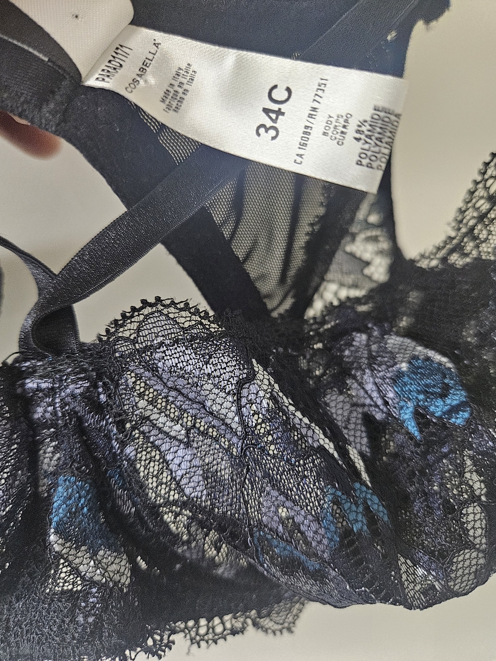 Cosabella Black Lace Underwire Bra with Blue Floral Embroidery - Picture 9 of 13